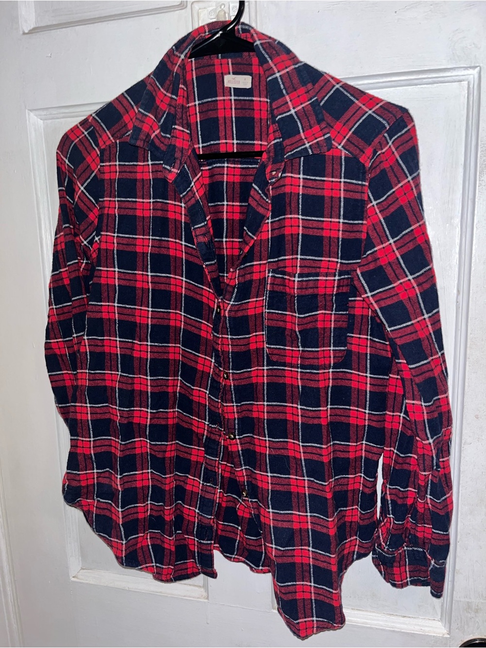 Hollister Red and Black Plaid Button-Down Shirt